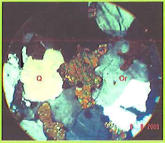 Quartz Syenite Containing Alkali Feldspar, Aegirine Augite and Quartz photomicrograph image