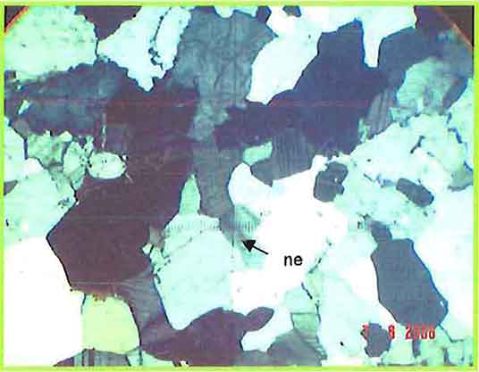 Subhedral Nepheline Crystal In Foid-Bearing Alkali-Feldspar Syenite photomicrograph image